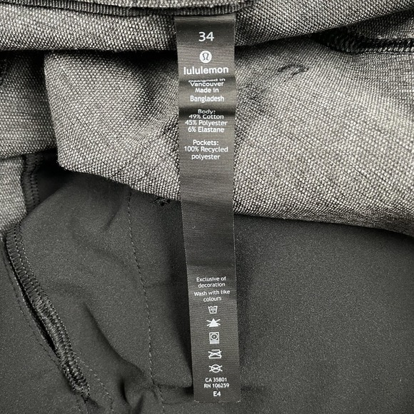 Lululemon ABC Pant Classic Tech Canvas Mens 34x33 Heather Gray Office Stetch EUC - Picture 10 of 11